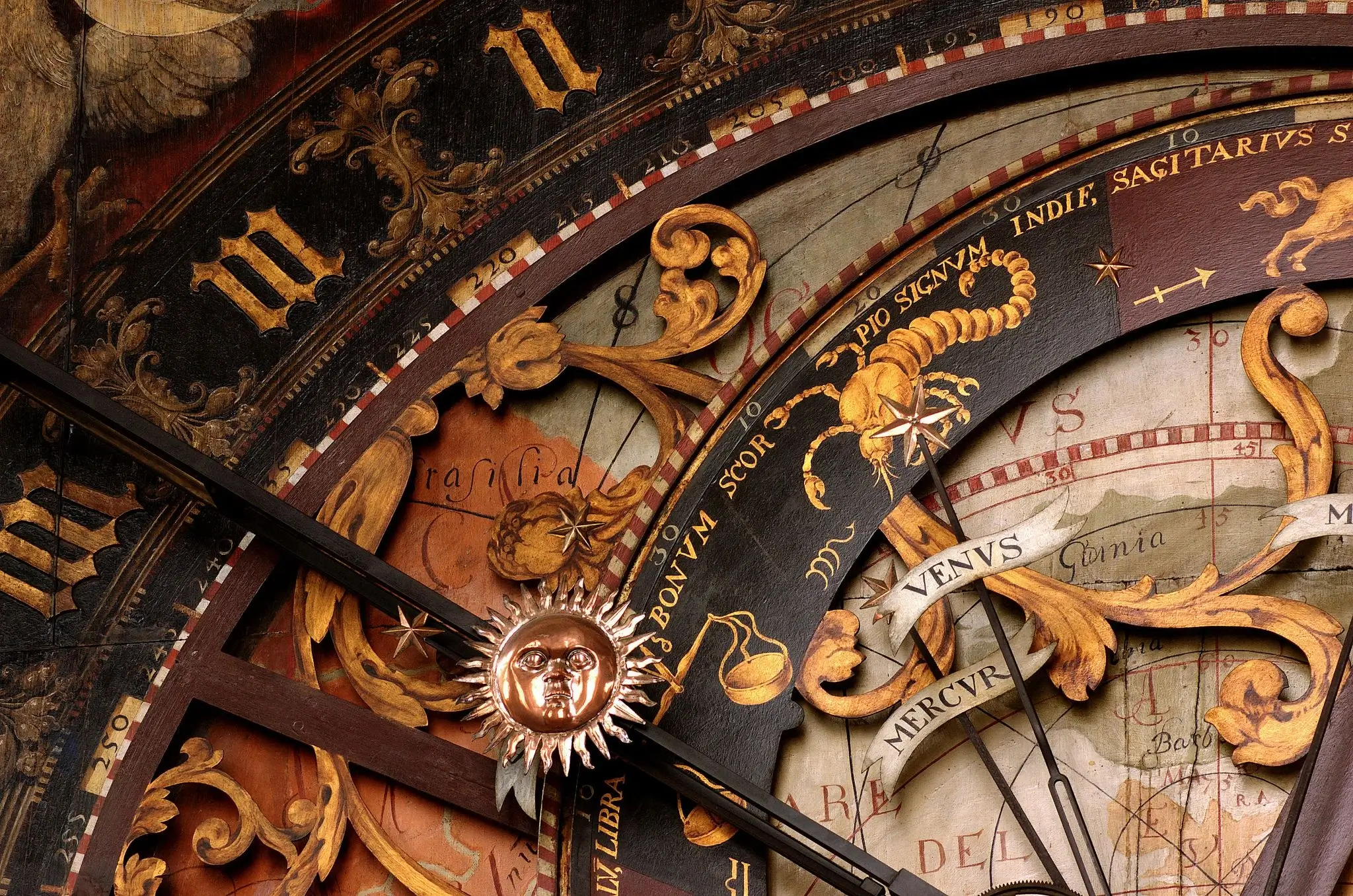 A close-up of a clock's textured face.