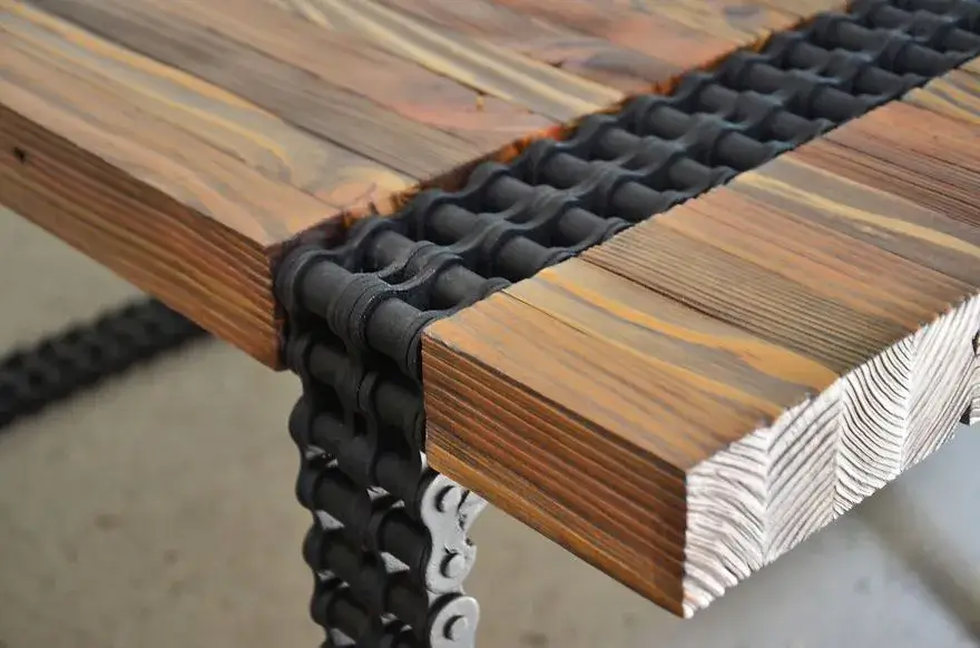 Samples of wood and metal materials.